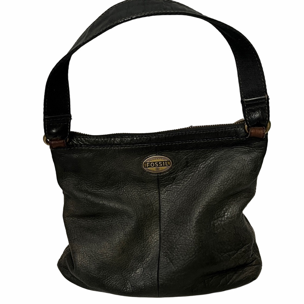 Vintage FOSSIL Cowhide Brown Leather Shoulder Handbag Zipper Purse